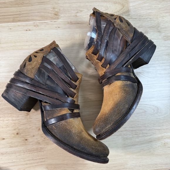 Freebird By Steven Amber Sz 8 Brown Distressed Classic Zip Buckle Leather Ankle - Picture 10 of 14